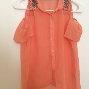 PEACH OPEN SHOULDER BLOUSE