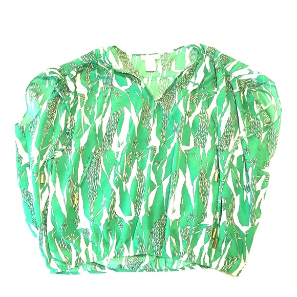 Green White & Gold Flowy Top