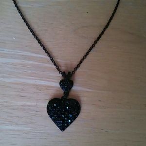 Express Black Heart Jeweled 16 inch Necklace