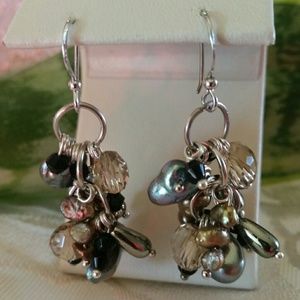 NWOT Green Keshi Pearls & Crystals Earrings.