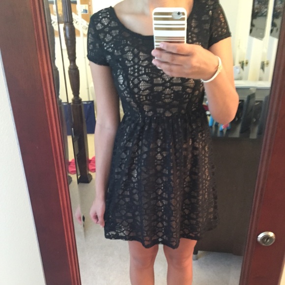 black and nude floral dress