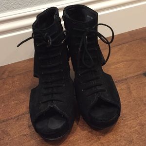 Black suede lace up Jeffrey Campbell booties