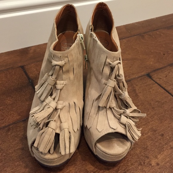 Cream suede Jeffrey Campbell lace up booties