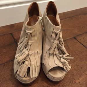 Cream suede Jeffrey Campbell lace up booties