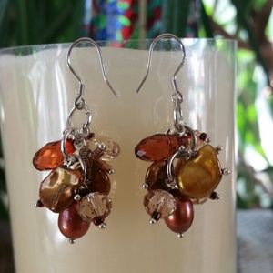 NWOT Gold Keshi Pearls & Smoky Crystals Earrings