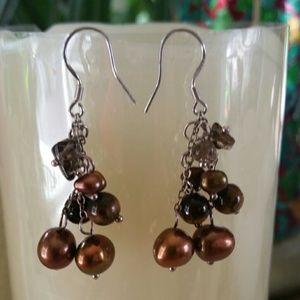 NWOT Chocolate pearls and crystals earrings.