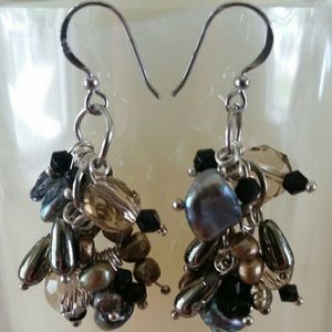 NWOT Grey Keshi Pearls & Crystals Earrings.