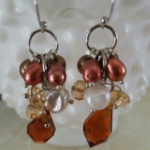NWOT Brown & Copper Pearls and Crystals Earrings.