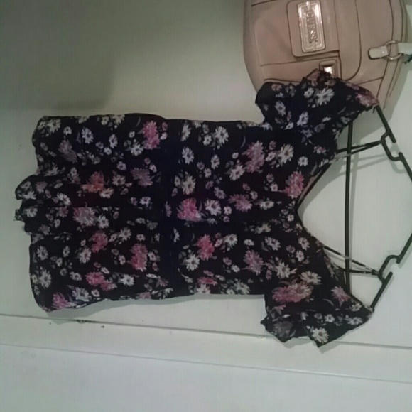 Floral romper with lace, shoulder and back cutouts