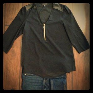 EXPRESS black Top with leather detail.