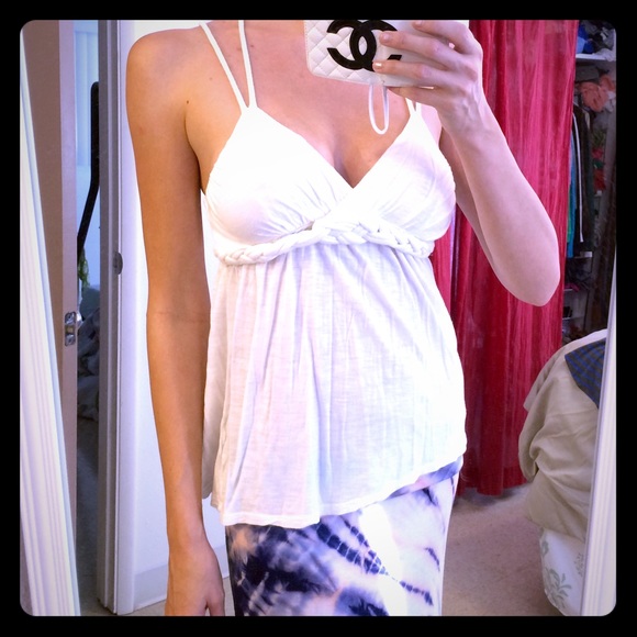 White Tank with Braided Detail and Cross Back