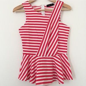 Red Striped Peplum Top *NWOT*