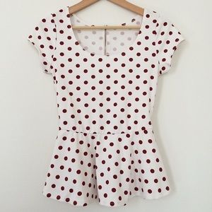 Maroon Polka Dot Peplum Top *NWOT*