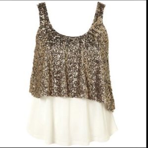 Gold sequin overlay tank
