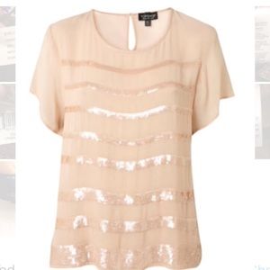Topshop pink sequin stripe tee