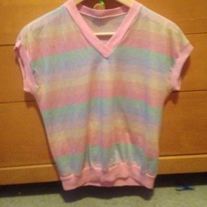 pastel striped vintage v neck top
