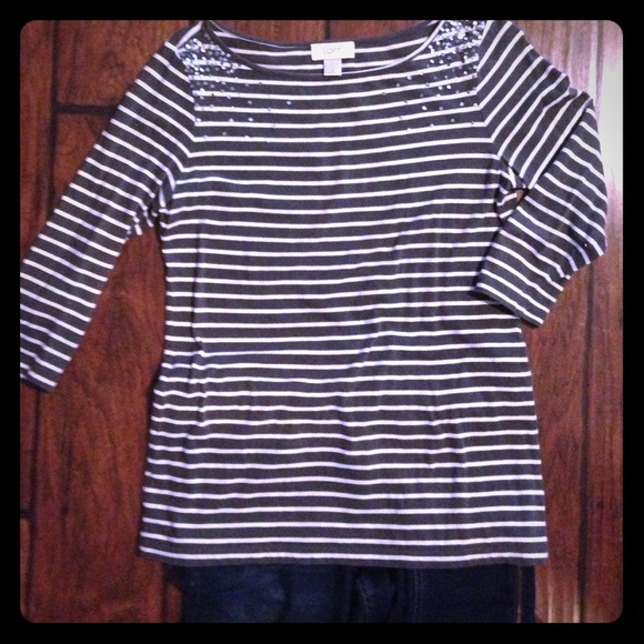 Ann Taylor LOFT gray & white stripped shirt