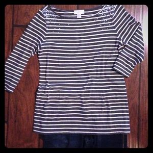 Ann Taylor LOFT gray & white stripped shirt