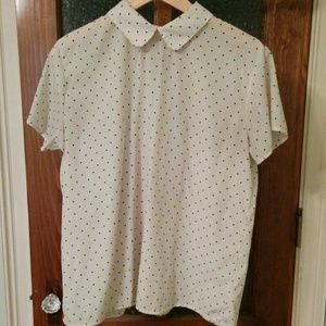 White and Black Polka Dot Short Sleeve Blouse