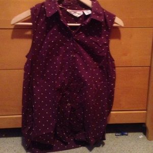 purple sleeveless button up