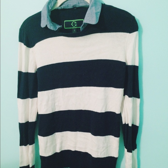 C wonder Sweaters - Collared, Navy and white striped C Wonder sweater