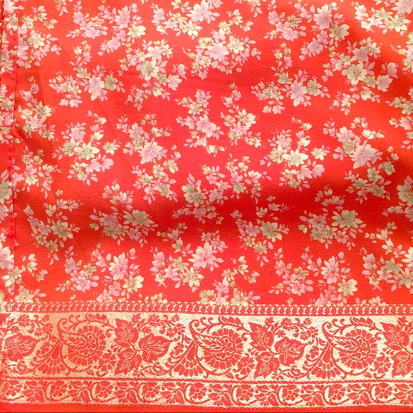 Beautiful floral print orange saree