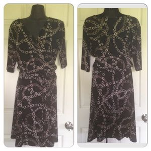 $ Reduction! Faux Wrap Chain Graphic Design Dress