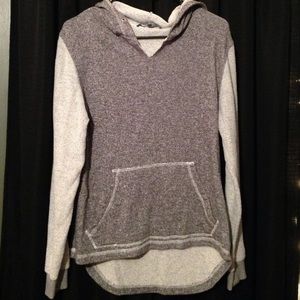 dark gray and white sweatshirt