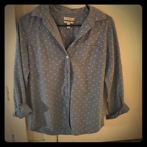 Chambray polka dot button down top