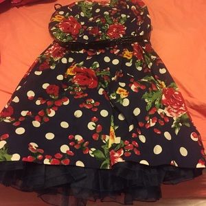Navy Floral Strapless Dress