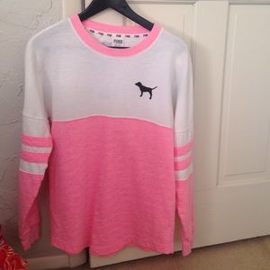 PINK White and Pink Stripped Long Sleeve T Shirt