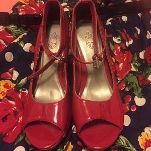 Patten Red Leather Wedges