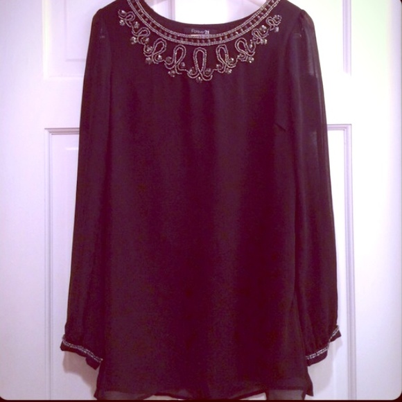 Forever 21 Tops - Black Tunic Top with Bead/Sequin Embellishment
