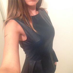 Dark Teal Vegan Leather Peplum Top