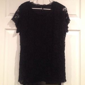 Black lace cap-sleeve top.
