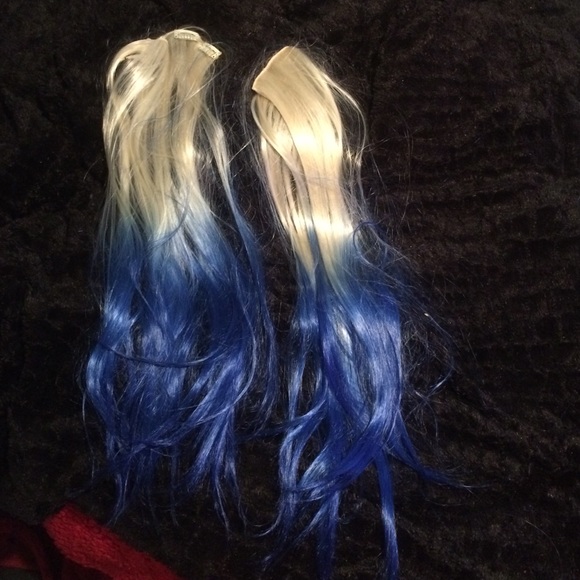 24" blonde to blue ombre clip in hair extensions