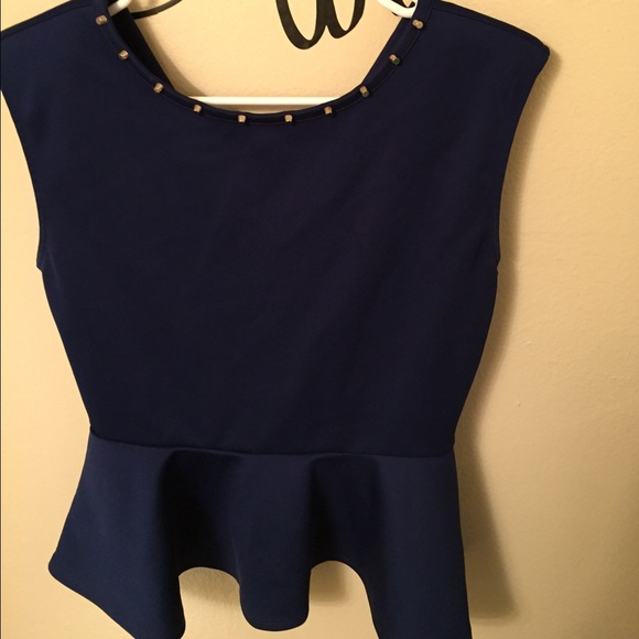 Navy Blue Studded Peplum Top - Picture 2 of 3