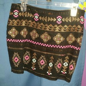 Black Aztec Print Skirt