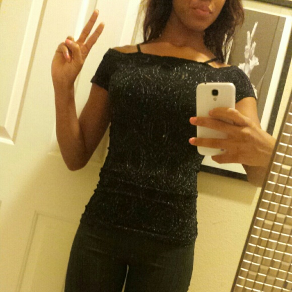 Sparkly Black Off the Shoulder Top