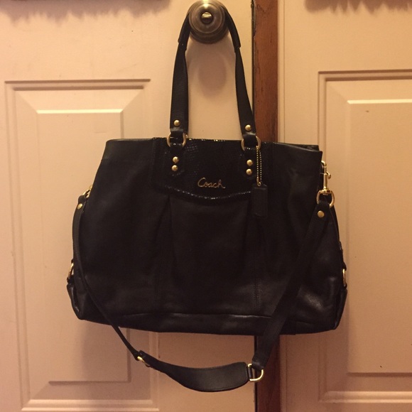 Coach Leather Bag with Snakeskin & Gold Trim