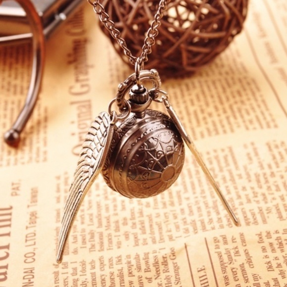Golden snitch pocket watch necklace
