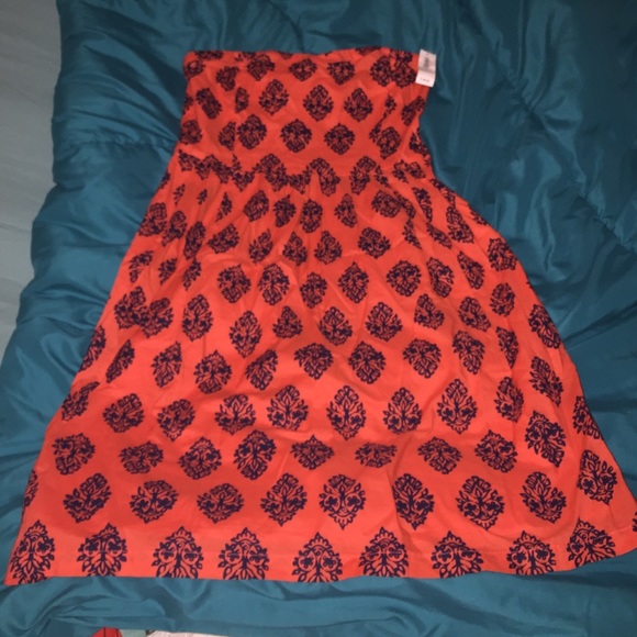 OldNavy size 8 orange w/navy print,strapless dress