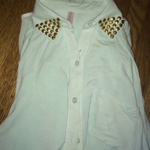 studded mint button down