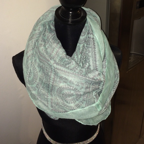 Mint Green and Gray Infinity Scarf.