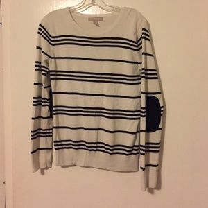 Striped sweater with elbow patch sleeves
