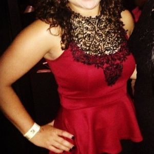 Red and black lace peplum top