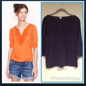 J. Crew lace placket tee navy blue