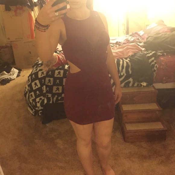 Deep red mess cut out dress