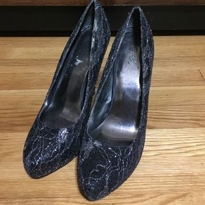 Black, sparkly, lace Carlos Santana high heels