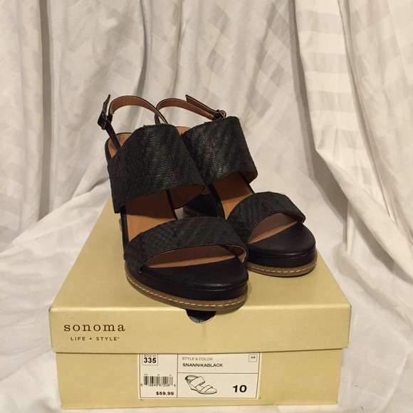 Sonoma Black Wedge Sandals Like New
